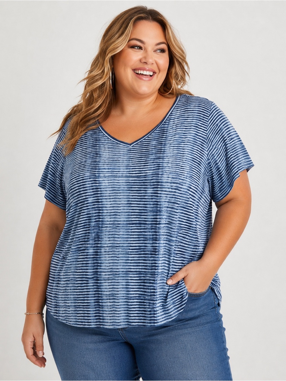 Catherines Blue striped Short Sleeve Shirt Plus Size 5X